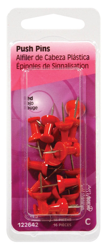 PUSH PINS PLSTC RED CD16 - Pack of 6