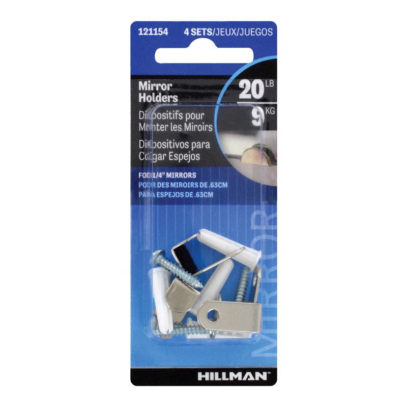 Set of 10 Emery Jensen hidden mirror holders for secure wall mounting of mirrors and pictures, compact and easy to install.