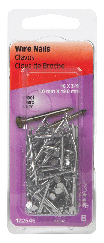 Set of six Emery Jensen steel 3/4x16 wire brads and nails, 2 oz pack, shown in a close-up image with nails and wire brads.