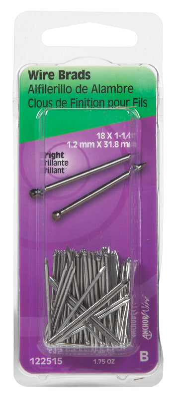 Emery Jensen pack of 6 steel wire brads, 1.25 inch length and 1.75 mm diameter, suitable for nails and escutcheons.