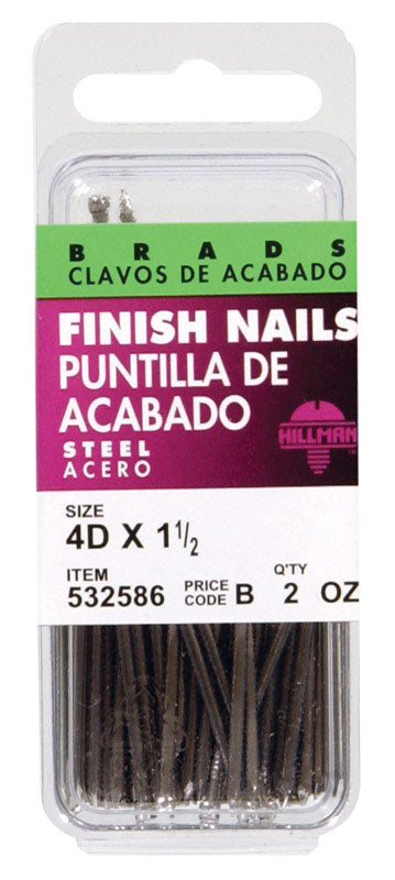 Emery Jensen Finish Nail 4D STL CD2OZ wire brads, pack of 6, showing silver nails with flat heads for trim and finishing projects.
