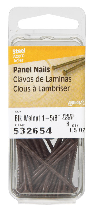 Emery Jensen PANL NAIL 1-5/8" black steel wire brads, pack of 6, suitable for trim and woodworking projects.