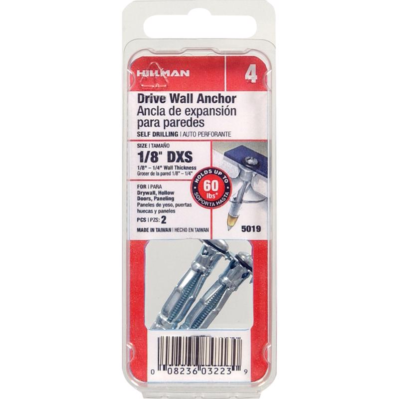 Emery Jensen DRIVE WALL 1/8 DXS CD2 hollow wall anchors, pack of 10, shown in a close-up image for secure drywall installation.