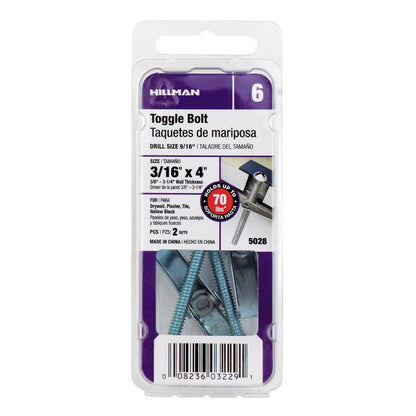 TOGGLE BOLT 3/16X4 CD2 - Pack of 6
