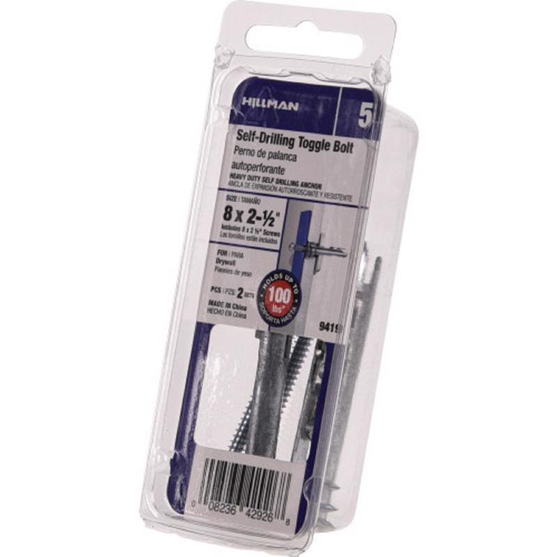 Emery Jensen SLF DRL TGGL BL#8X2-1/2" hollow wall anchors, pack of 6, shown in a close-up image for secure wall mounting.