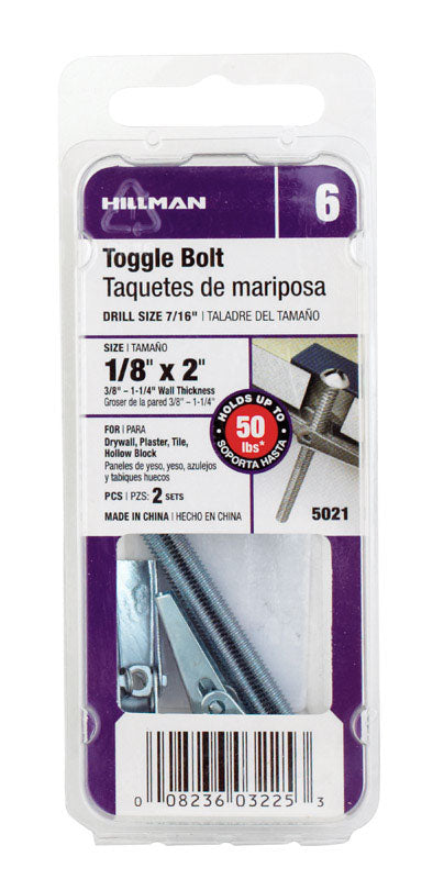 Emery Jensen toggle bolts 1/8x2 inches for hollow wall installation, pack of 10, shown in the image with metal anchors.