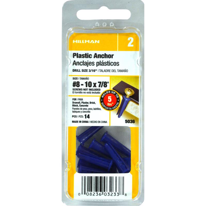 Emery Jensen Anchor 8-10 plastic hollow wall anchors, pack of 10, shown in a close-up image for secure drywall mounting.