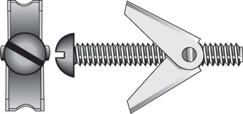 Emery Jensen hollow wall toggle bolt 1/8x3 inch pack of 5, shown in image with metal construction and plastic wing toggles.