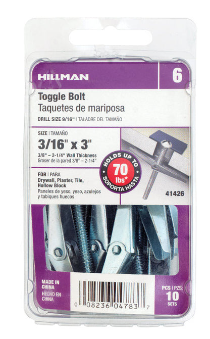 TOGGLE BOLT 3/16X3 CD10 - Pack of 5