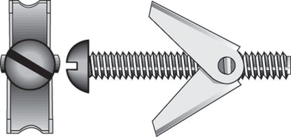 Emery Jensen toggle bolt RH3/16x4 for hollow wall installation, pack of five, shown in use on drywall or hollow wall surface.