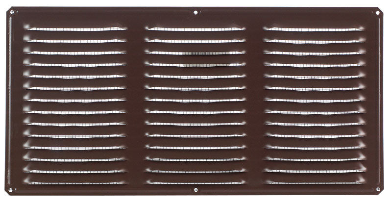 Emery Jensen 16x8 brown under eave vent pack of 24 for wall, roof, and ridge ventilation, shown installed on a building.