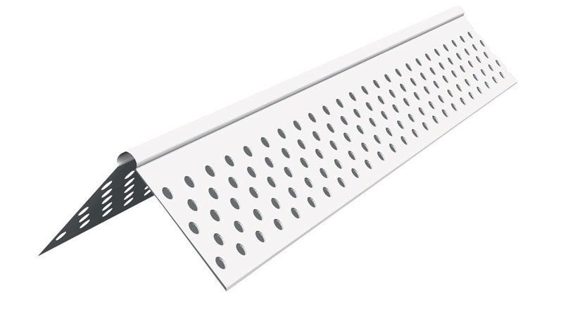 Emery Jensen 1-1/4" corner bead for drywall, plastic and metal, shown in a pack of 50 for finishing corners.