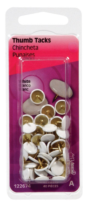 THUMB TACKS 5/16"WHT40PK - Pack of 6
