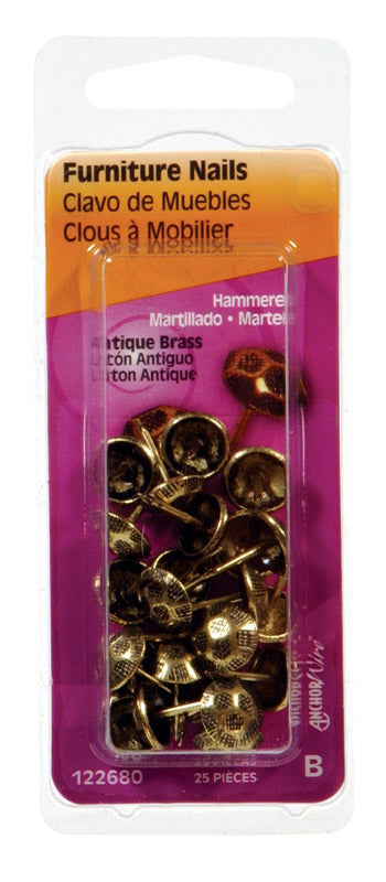 Set of six Emery Jensen upholstery nails or carpet tacks, with 25 pieces each, used for furniture and home decor projects.