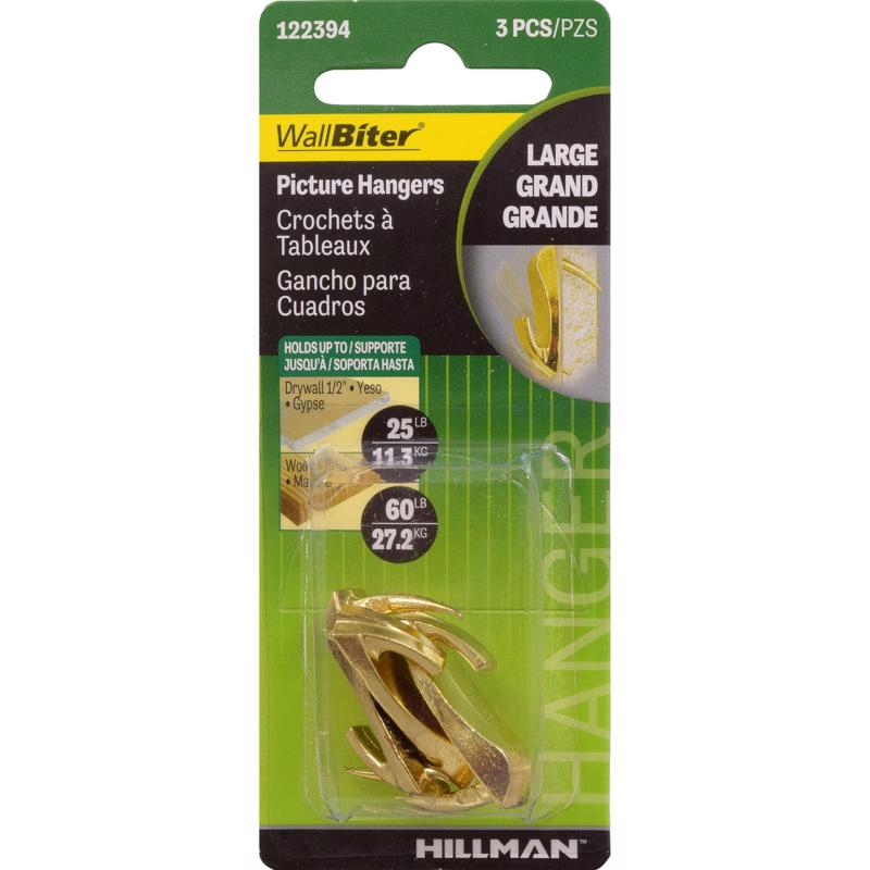 Emery Jensen PICTRE HNGR large picture hangers for mirrors and pictures, 60lb capacity, pack of 10, shown mounted on wall.