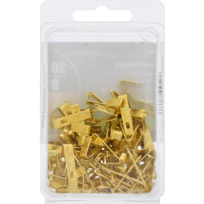 Set of five Emery Jensen picture hangers, 20lb capacity, for hanging mirrors and framed artwork securely.