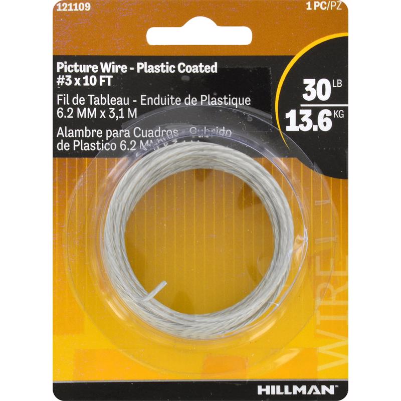 Plastic coated picture wire from Emery Jensen, 10-foot length, pack of 10, suitable for hanging artwork or photos.