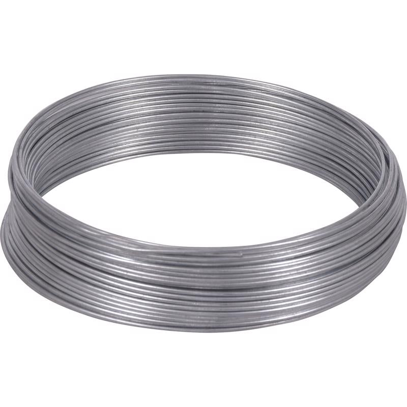 Emery Jensen 12-gauge galvanized wire, 50 feet, suitable for stove pipe, weaving, or mechanical applications, shown in the image.