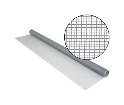 Set of eight gray fiberglass screen rolls, 32x84 inches, for window and door screens, by Emery Jensen.