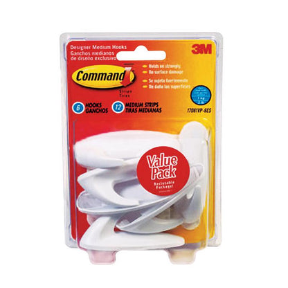 Emery Jensen white Command Hook DesignR Medium pack of 2 for general purpose wall hanging and organization.