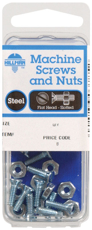 Pack of 10 Emery Jensen steel machine screws, ZN8-32X3/4CD10, with silver finish and threaded shank for industrial applications.