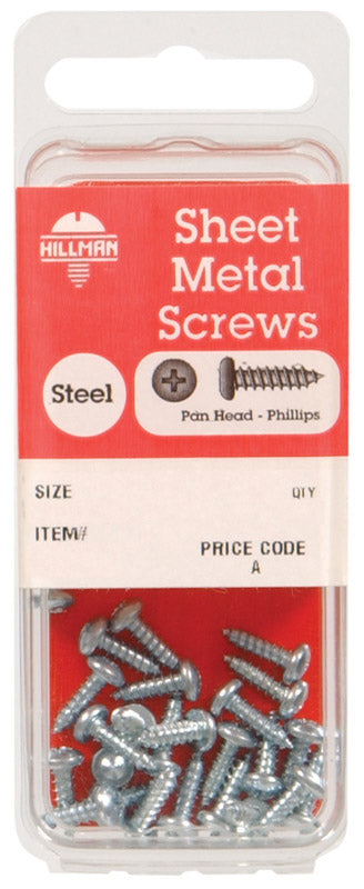 Pack of 10 Emery Jensen sheet metal screws, 12x1.5 mm Phillips head, ideal for fastening sheet metal applications.