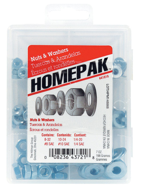 Set of five flat nuts and washers from Emery Jensen, featuring metallic hardware components for fastening and assembly.
