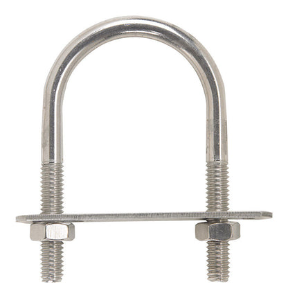 Set of five stainless steel U-bolts, 5/16-inch by 1-3/8-inch by 3-7/8-inch, by Emery Jensen, displayed on a plain background.