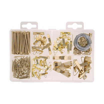 Emery Jensen picture hanging kit with assorted mirror and picture hangers, pack of 6, for secure wall mounting.