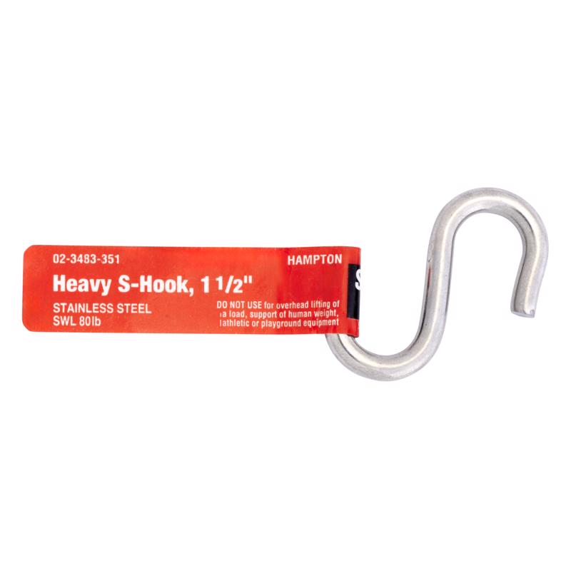 Pack of 20 Emery Jensen stainless steel hooks, 1.43x0.177 inches, shown hanging on a display with a smooth metallic finish.