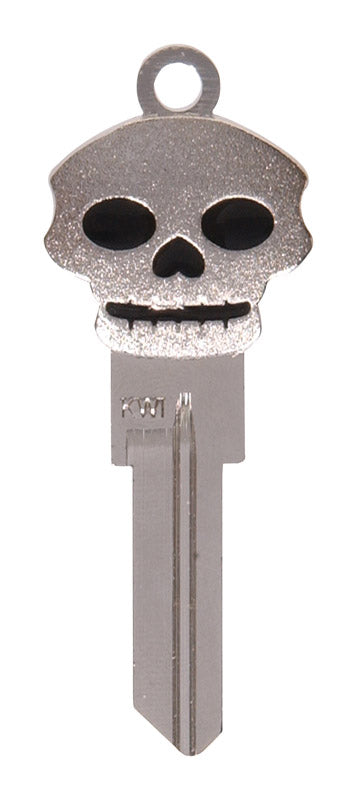 Set of four silver skull-shaped sports cylinder-painted Emery Jensen 3D-66-KW1 skulls with detailed features.