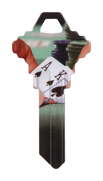 Set of six Emery Jensen WACKEY-68-SC1-POKER painted sports cylinder paint tokens for games and recreational use.