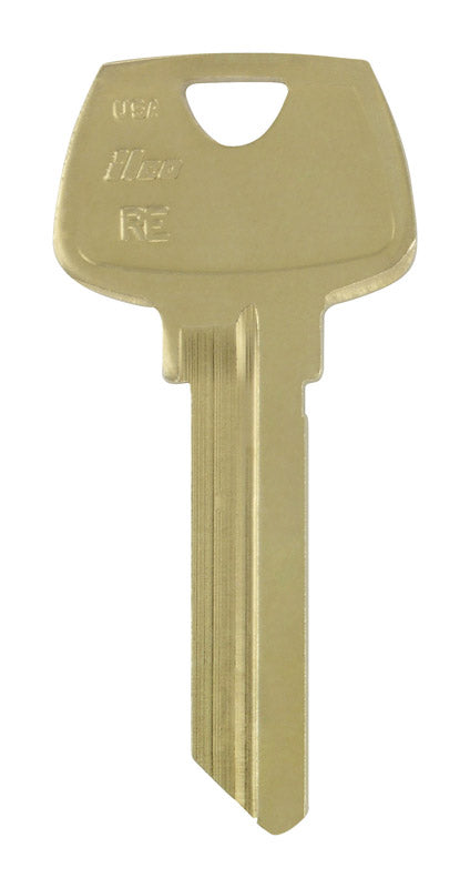 Set of four Emery Jensen KeyKrafters #244 brass keys with key blades and heads, arranged on a neutral background.