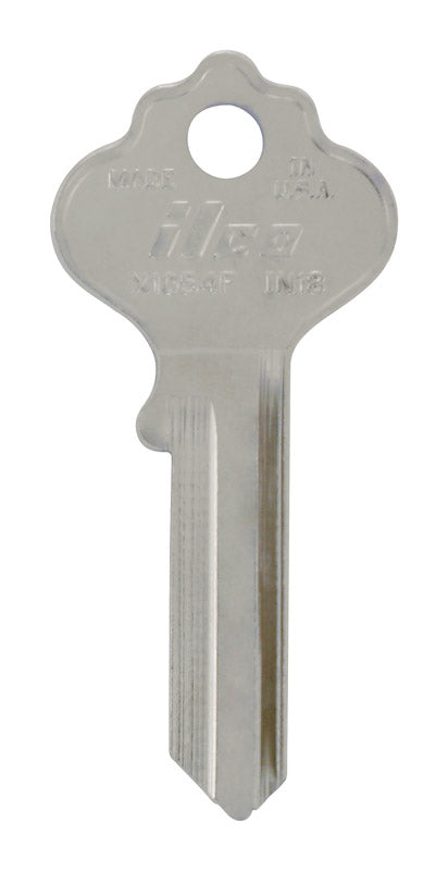 Set of four Emery Jensen Keykrafters #183 brass keys for locking mechanisms, arranged on a neutral background.