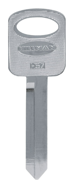 Pack of 10 Emery Jensen H-67 Ford key blanks for domestic auto vehicles, showing the cut key blanks with keyway details.