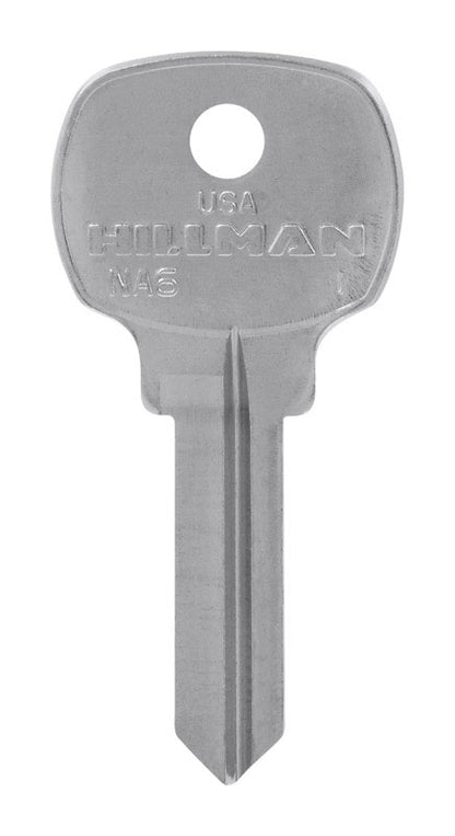 Set of 10 Emery Jensen NA-6 NATIONAL KEY cylinders, compact metal keys with distinctive grooves for secure locking mechanisms.
