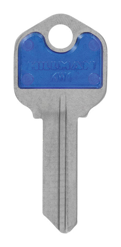 Set of five Emery Jensen KW-1 Blue ColorPlus specialty keys with key blades and key heads, designed for secure locking solutions.