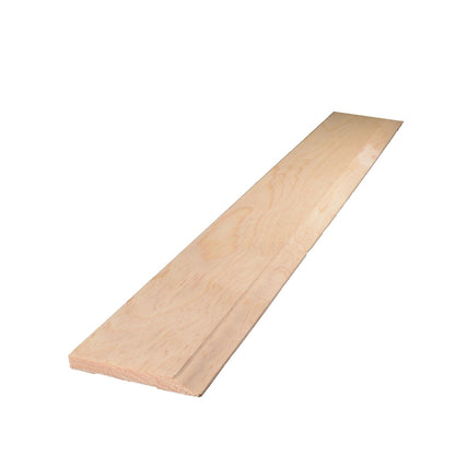 Pine moulding by Emery Jensen, 7/16x3-1/4x8 inches, showing a close-up of the smooth, finished wooden trim in a pack of four.