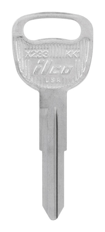 Set of 10 Emery Jensen KK-1 KIA key blanks for foreign auto vehicles, showing uncut keys in a pack.