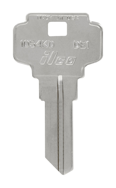 Pack of 10 Emery Jensen DE-1 Dexter key blanks, cylinder type, showing the blank keys with cut grooves and branding.
