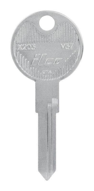 Pack of 10 Emery Jensen V-36 V.w. KEY BLANKs for foreign auto locks, showing the cut key blanks on a white background.