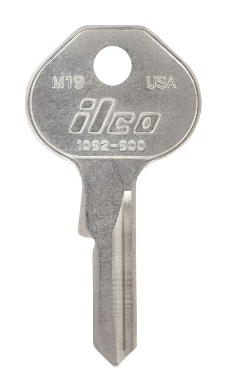 Set of 10 Emery Jensen M19 keyblank master lock keys for specialty lock applications, showing silver metal keyblanks with cut patterns.