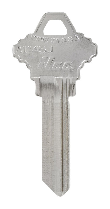 Set of ten Emery Jensen SC-16 SCHLAGE key blanks with cylinder design for lock replacement or key duplication.