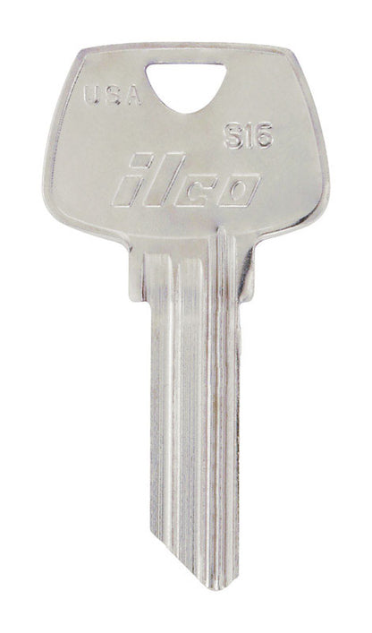 Pack of 10 Emery Jensen S-16 SARGENT key blanks, specialty keys in black, displayed on a flat surface.