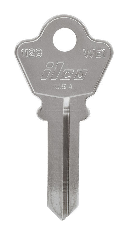 Pack of 10 Emery Jensen WE-1 Welch key blanks, specialty keys for lock replacement, shown in a close-up image of the key blanks.