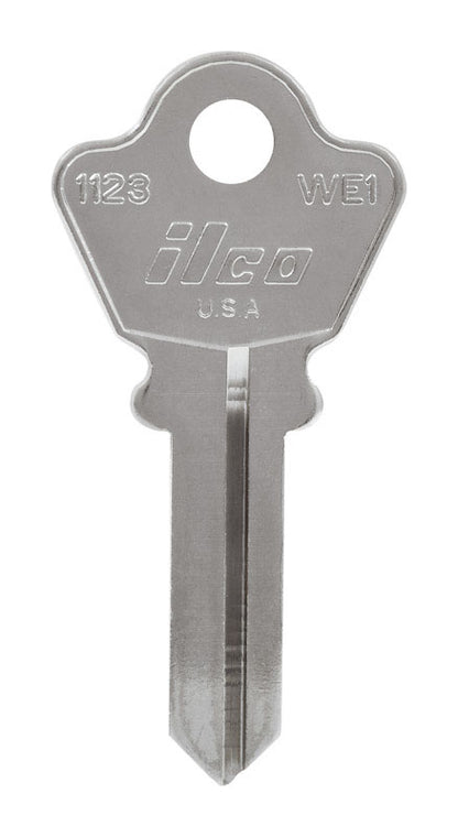 Pack of 10 Emery Jensen WE-1 Welch key blanks, specialty keys for lock replacement, shown in a close-up image of the key blanks.