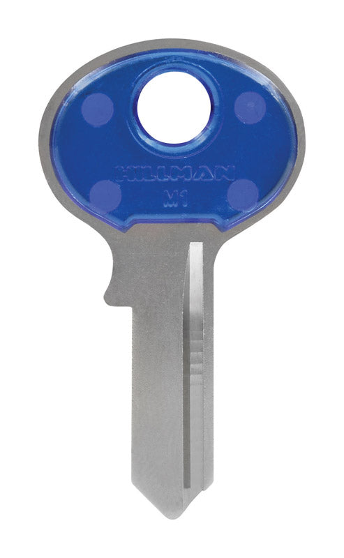 Set of five Emery Jensen M-1 Blue ColorPlus specialty keys showing the key heads and blades on a plain background.