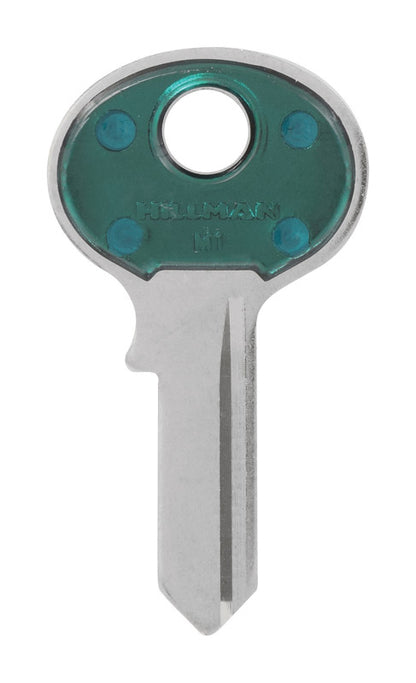 Set of five Emery Jensen M-1 Green Colorplus keys, specialty keys with green color finish, shown in a close-up image.