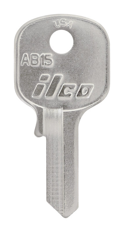 Set of 10 Emery Jensen AB15 ABUS lock key blanks for specialty keys, shown in a close-up image with multiple key blanks.