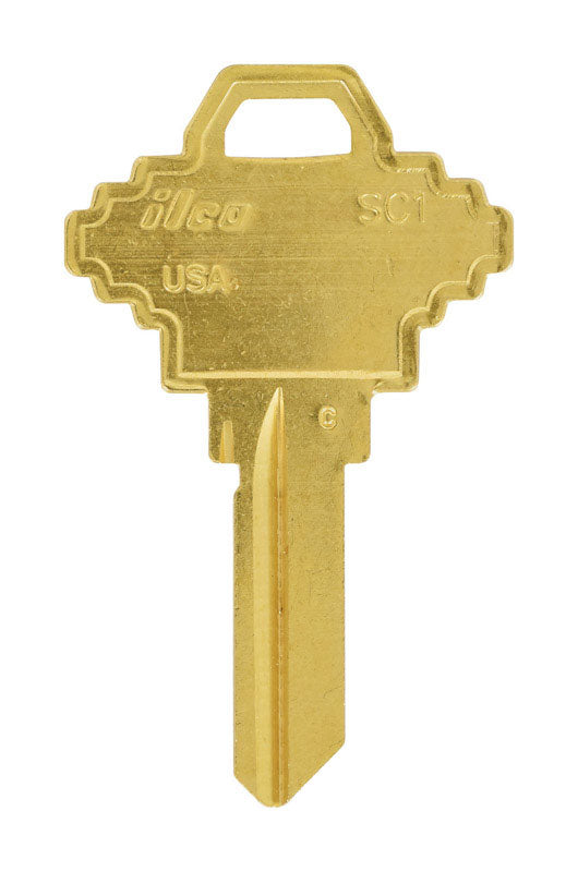 Pair of Emery Jensen SC1S Keyblank Schlage S specialty keys in a pack of 10, showing the blank metal key cuts.
